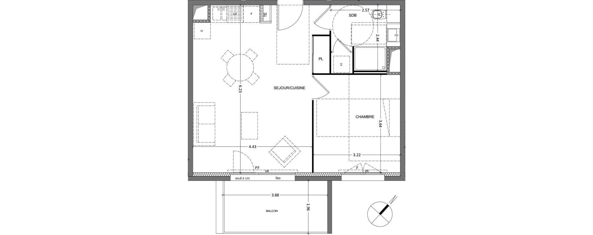 Appartement T2 de 46,07 m2 &agrave; Grenoble Lib&eacute;ration