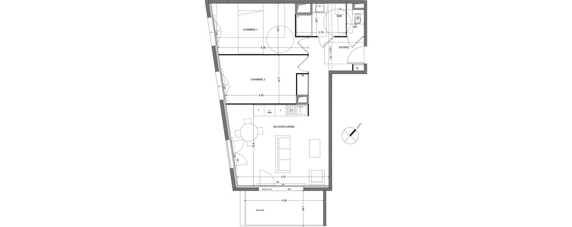 Appartement T3 de 64,16 m2 &agrave; Grenoble Lib&eacute;ration
