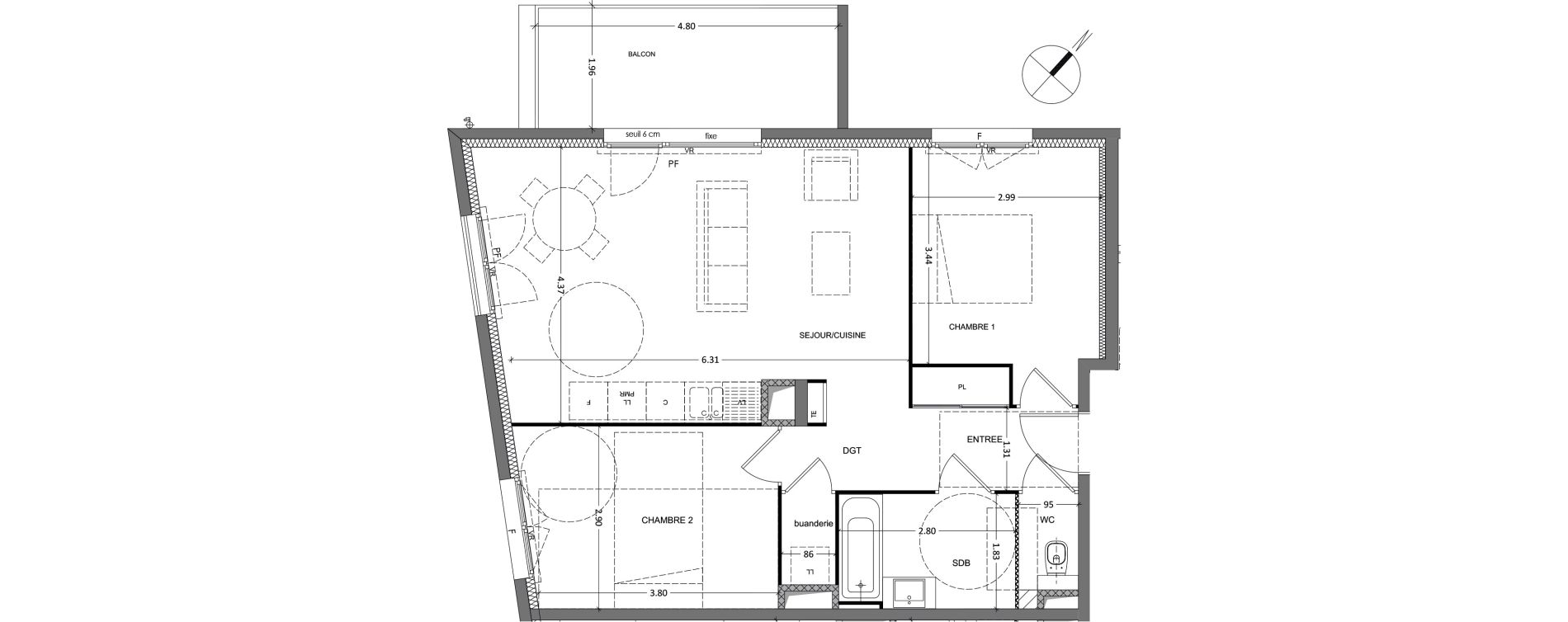 Appartement T3 de 65,36 m2 &agrave; Grenoble Lib&eacute;ration