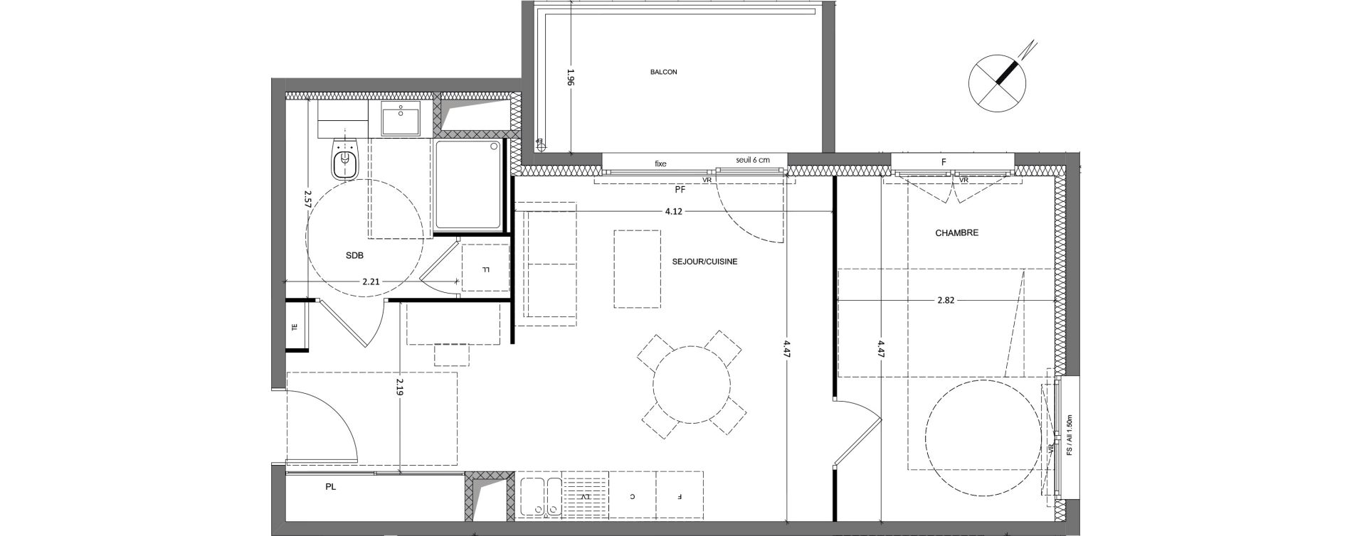 Appartement T2 de 45,57 m2 &agrave; Grenoble Lib&eacute;ration