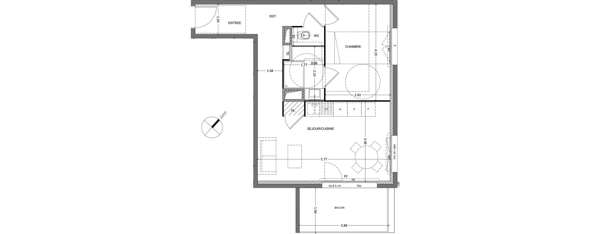 Appartement T2 de 46,25 m2 &agrave; Grenoble Lib&eacute;ration