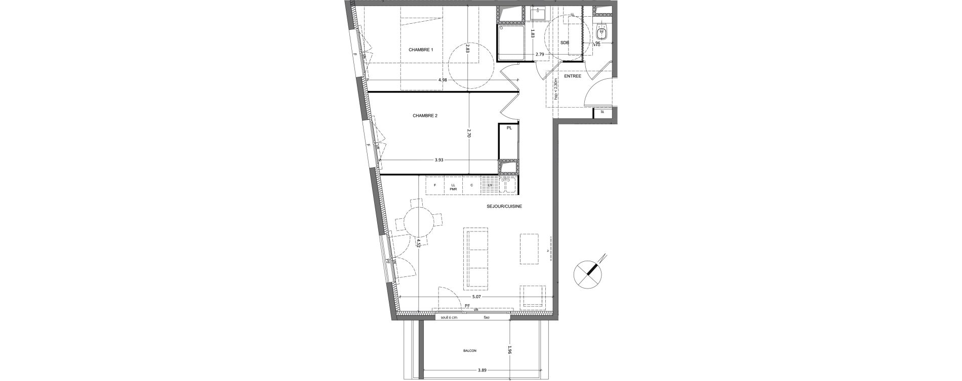 Appartement T3 de 64,07 m2 &agrave; Grenoble Lib&eacute;ration
