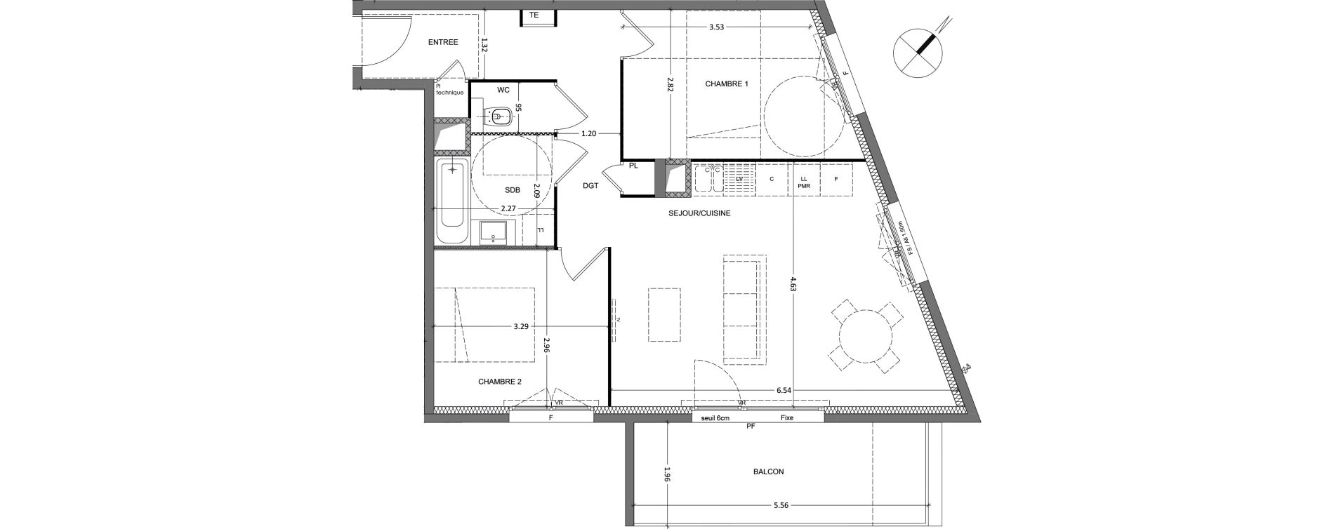 Appartement T3 de 63,21 m2 &agrave; Grenoble Lib&eacute;ration