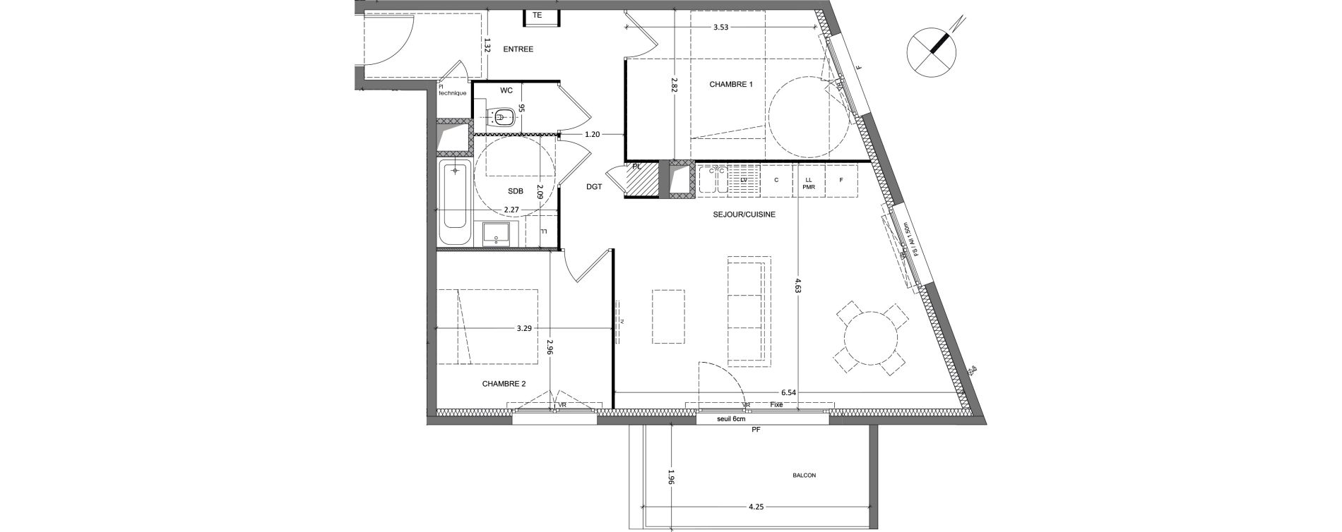 Appartement T3 de 63,21 m2 &agrave; Grenoble Lib&eacute;ration