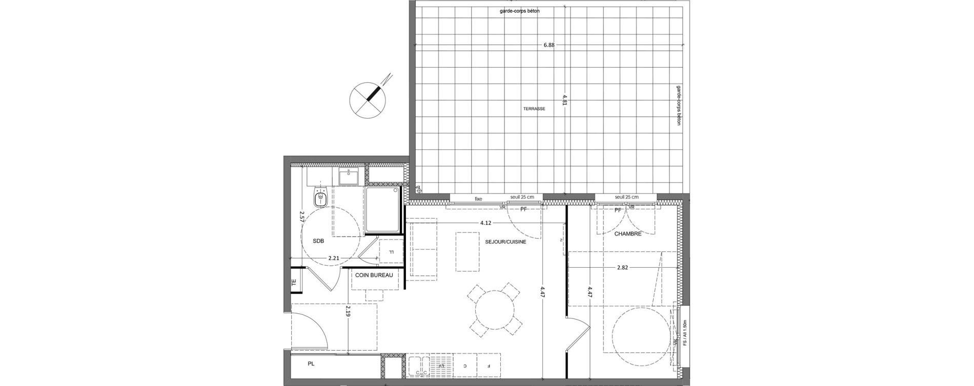 Appartement T2 de 45,67 m2 &agrave; Grenoble Lib&eacute;ration