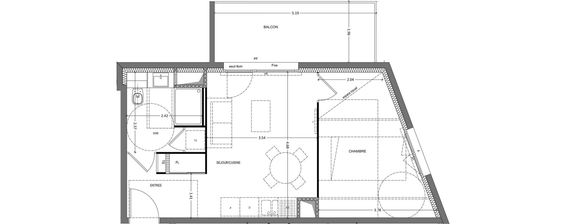 Appartement T2 de 40,59 m2 &agrave; Grenoble Lib&eacute;ration