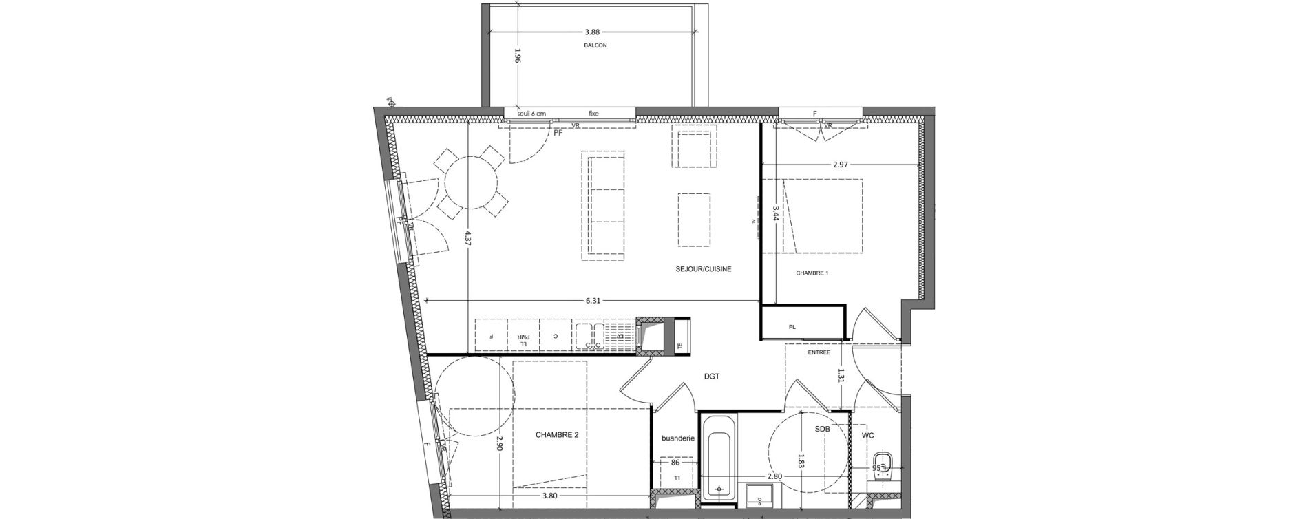 Appartement T3 de 65,37 m2 &agrave; Grenoble Lib&eacute;ration