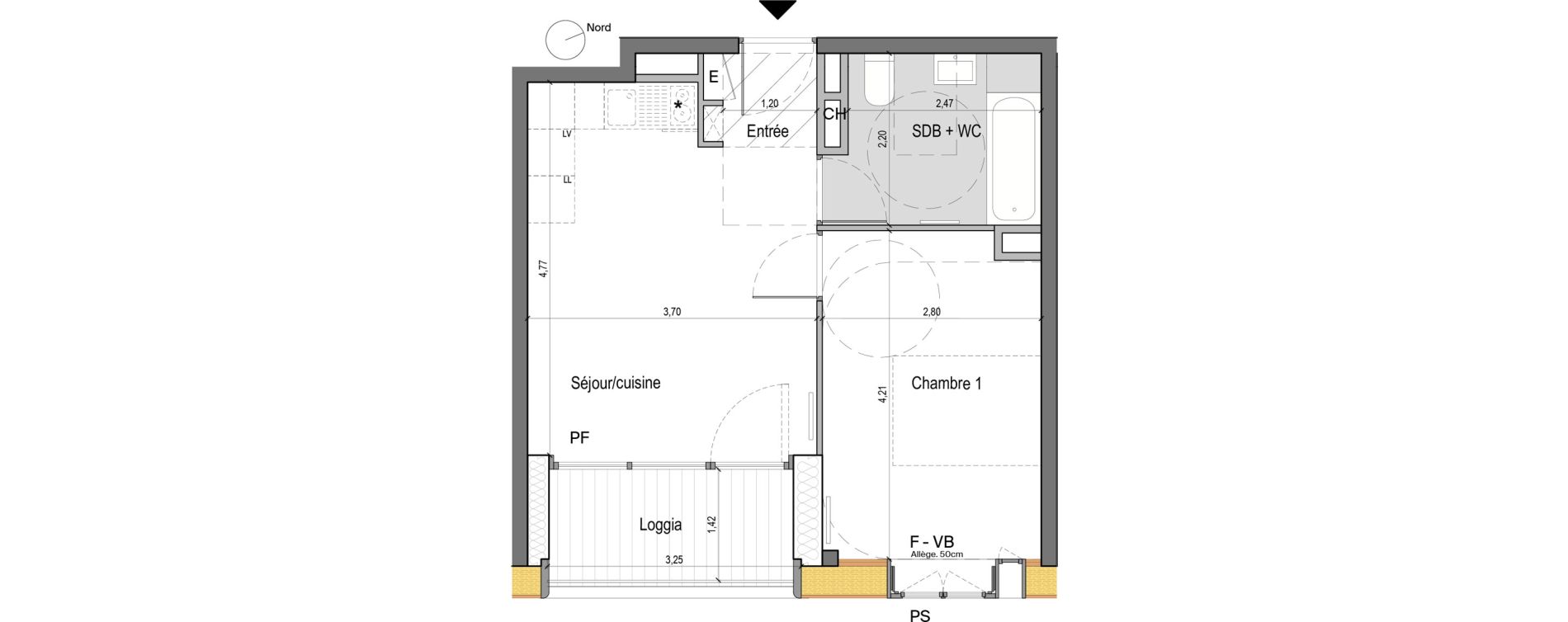 Appartement T2 de 35,20 m2 &agrave; Grenoble Chatelet