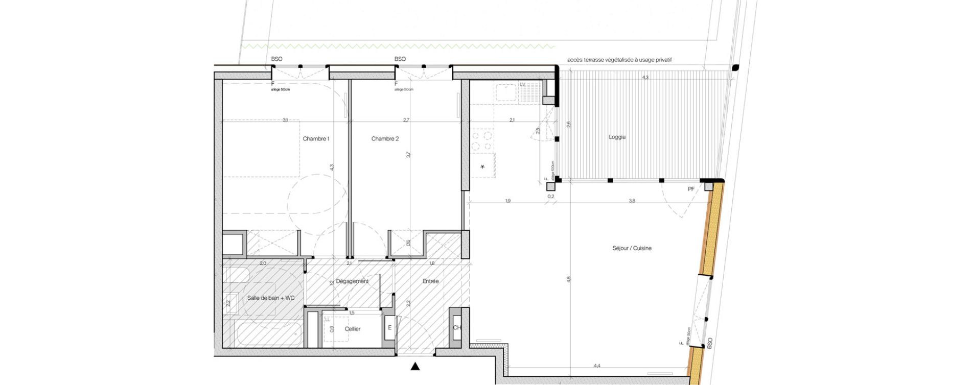 Appartement T3 de 67,70 m2 &agrave; Grenoble Chatelet