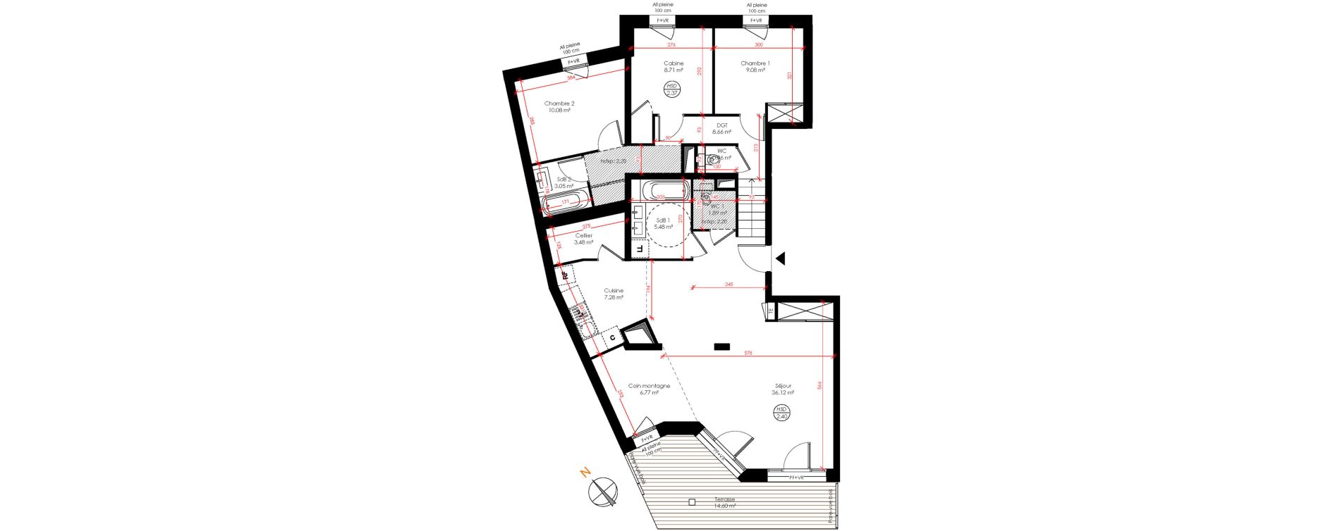 Appartement T3 bis de 101,65 m2 &agrave; Huez Centre