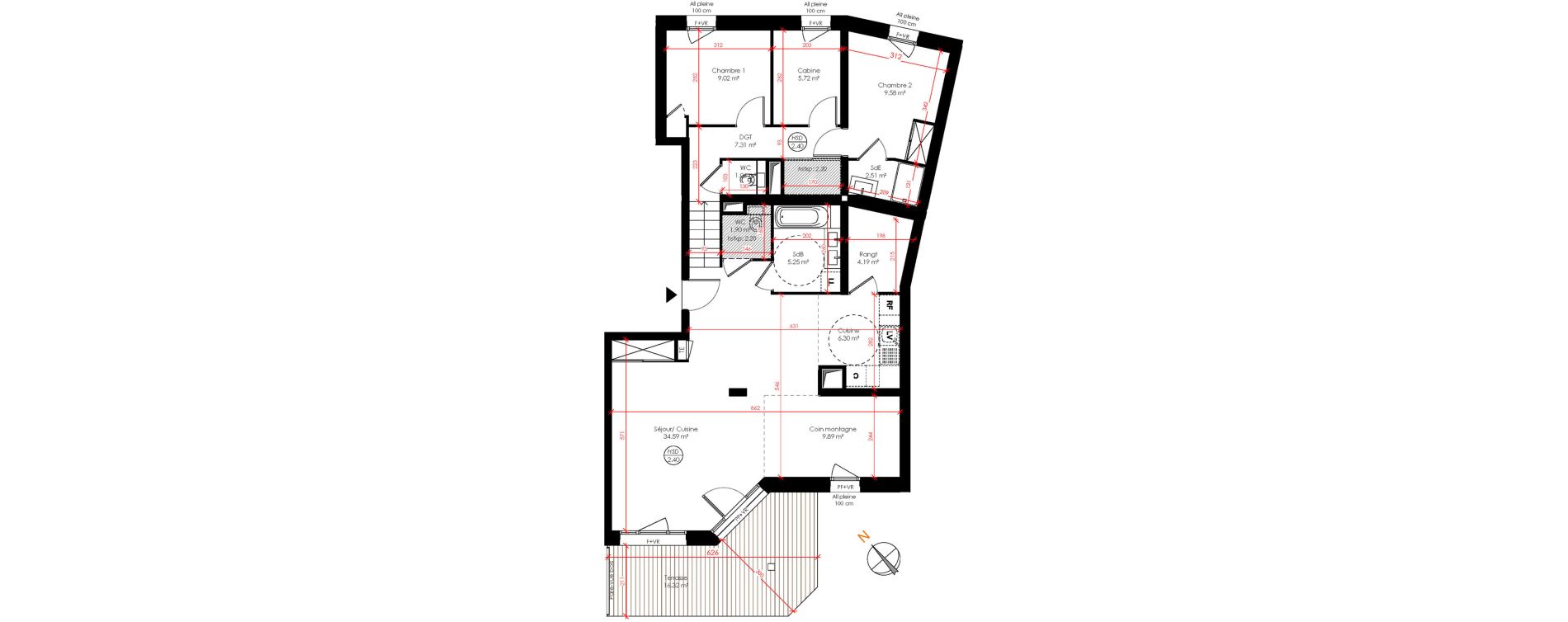 Appartement T3 bis de 98,57 m2 &agrave; Huez Centre