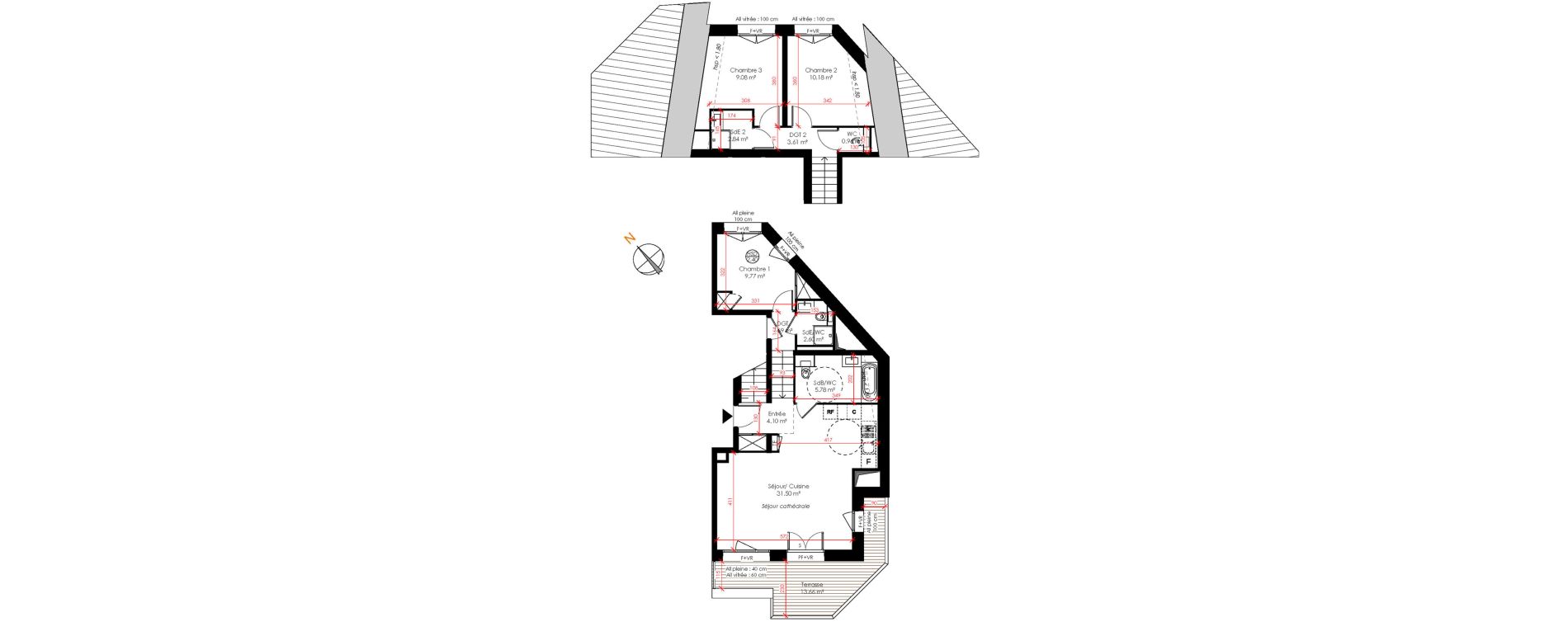 Duplex T4 de 82,11 m2 &agrave; Huez Centre