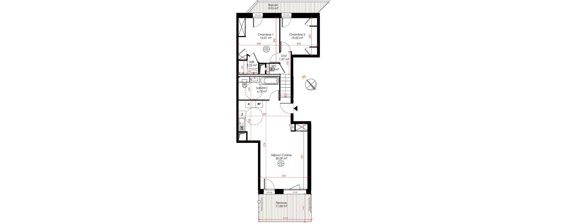Appartement T3 de 69,28 m2 &agrave; Huez Centre