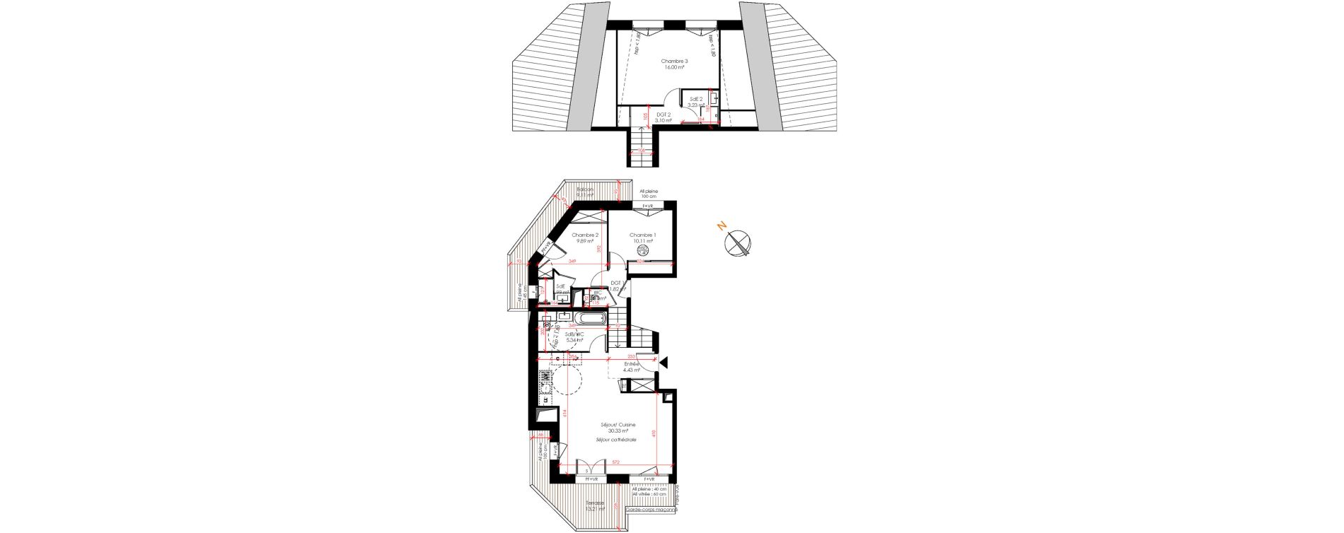 Duplex T4 de 85,55 m2 &agrave; Huez Centre