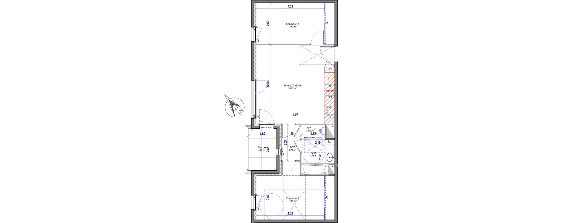 Appartement T3 de 61,01 m2 &agrave; La Tour-Du-Pin Centre
