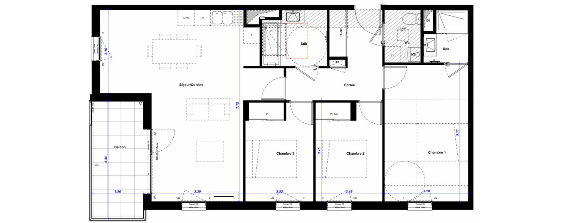 Appartement T4 de 85,20 m2 &agrave; La Verpilli&egrave;re Centre
