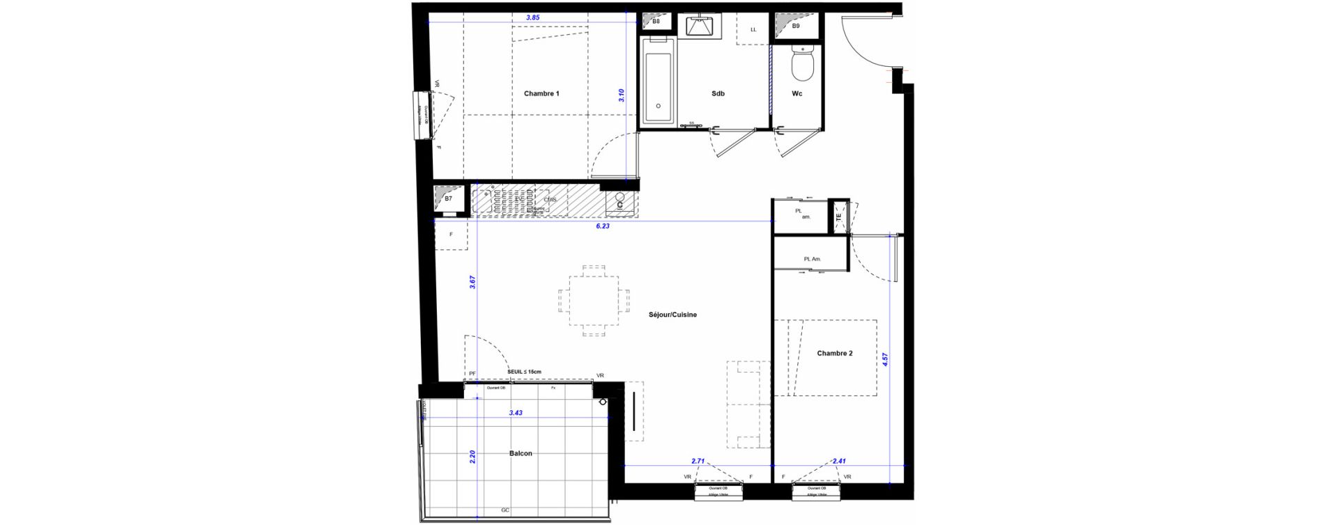 Appartement T3 de 66,10 m2 &agrave; La Verpilli&egrave;re Centre