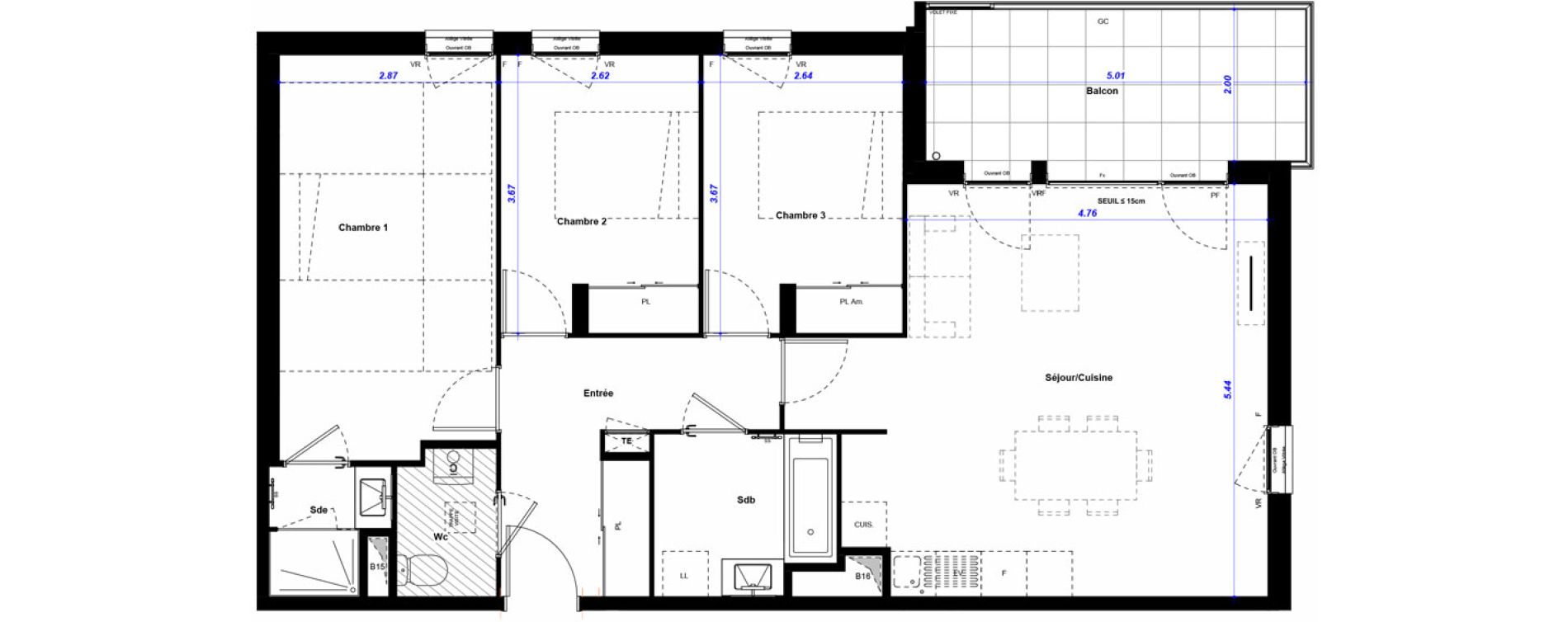 Appartement T4 de 81,80 m2 &agrave; La Verpilli&egrave;re Centre