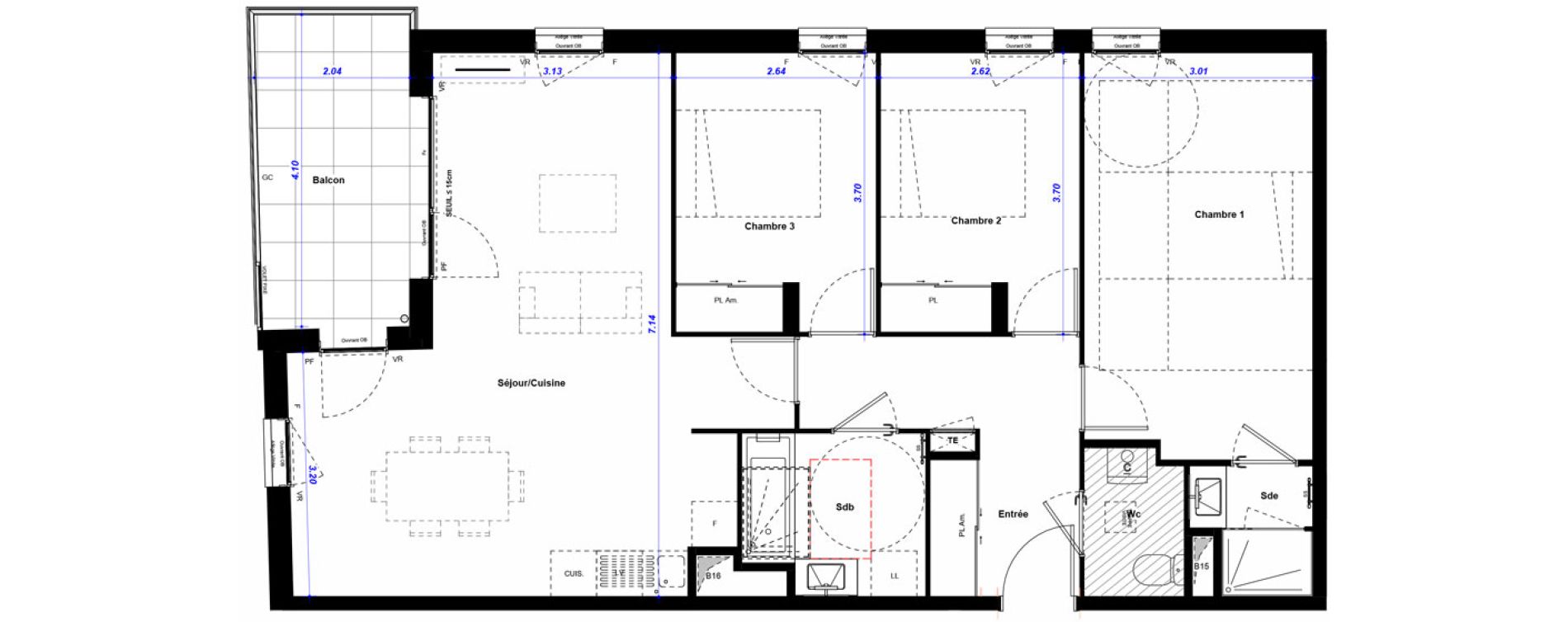 Appartement T4 de 85,05 m2 &agrave; La Verpilli&egrave;re Centre