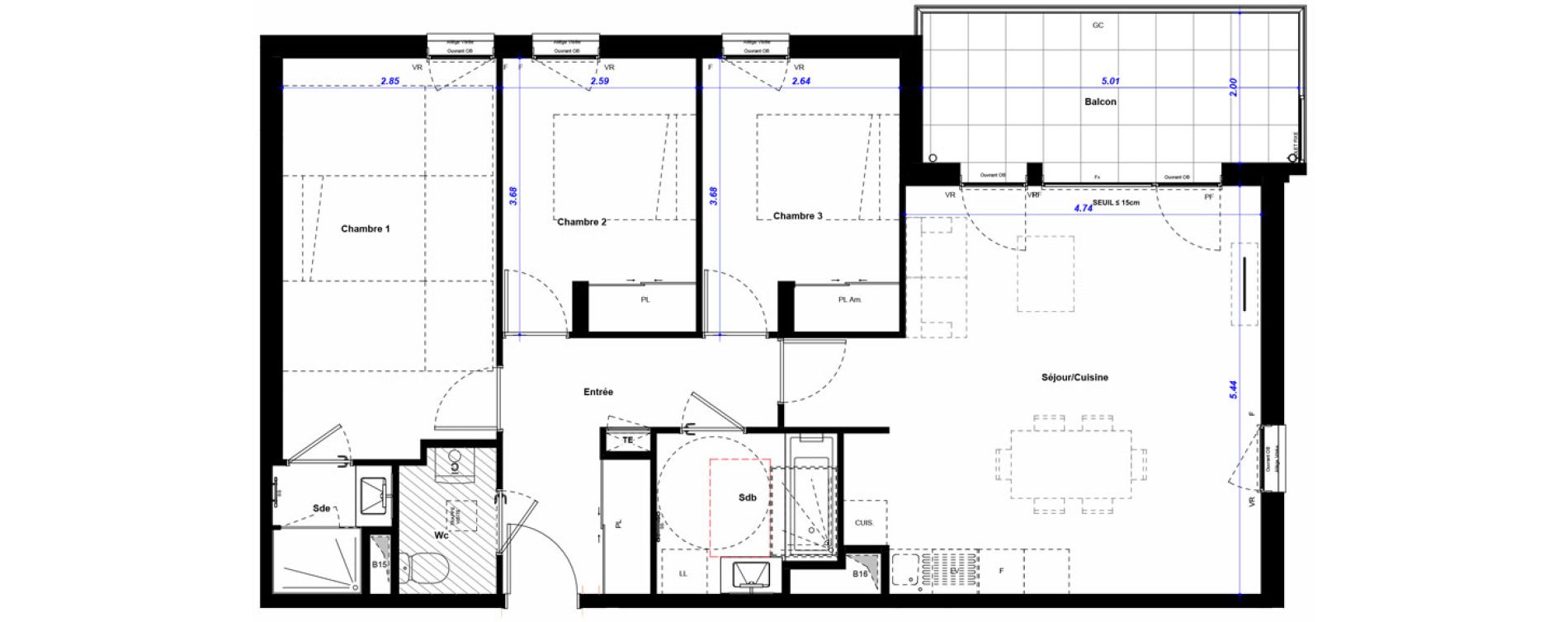 Appartement T4 de 81,20 m2 &agrave; La Verpilli&egrave;re Centre