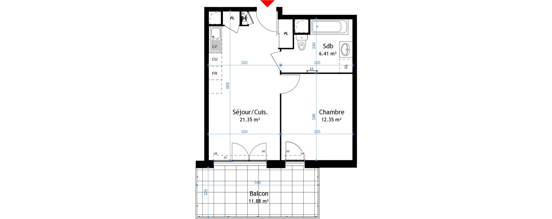 Appartement T2 de 40,11 m2 &agrave; La Verpilli&egrave;re Centre