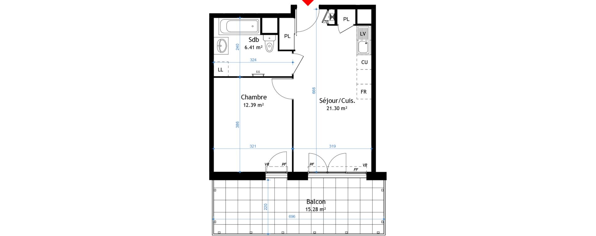 Appartement T2 de 40,10 m2 &agrave; La Verpilli&egrave;re Centre