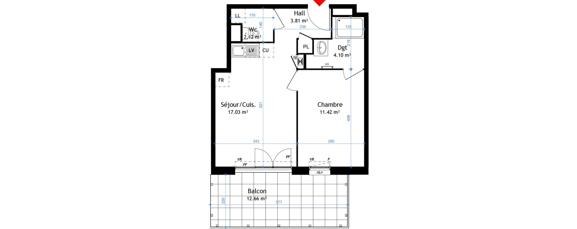 Appartement T2 de 38,48 m2 &agrave; La Verpilli&egrave;re Centre
