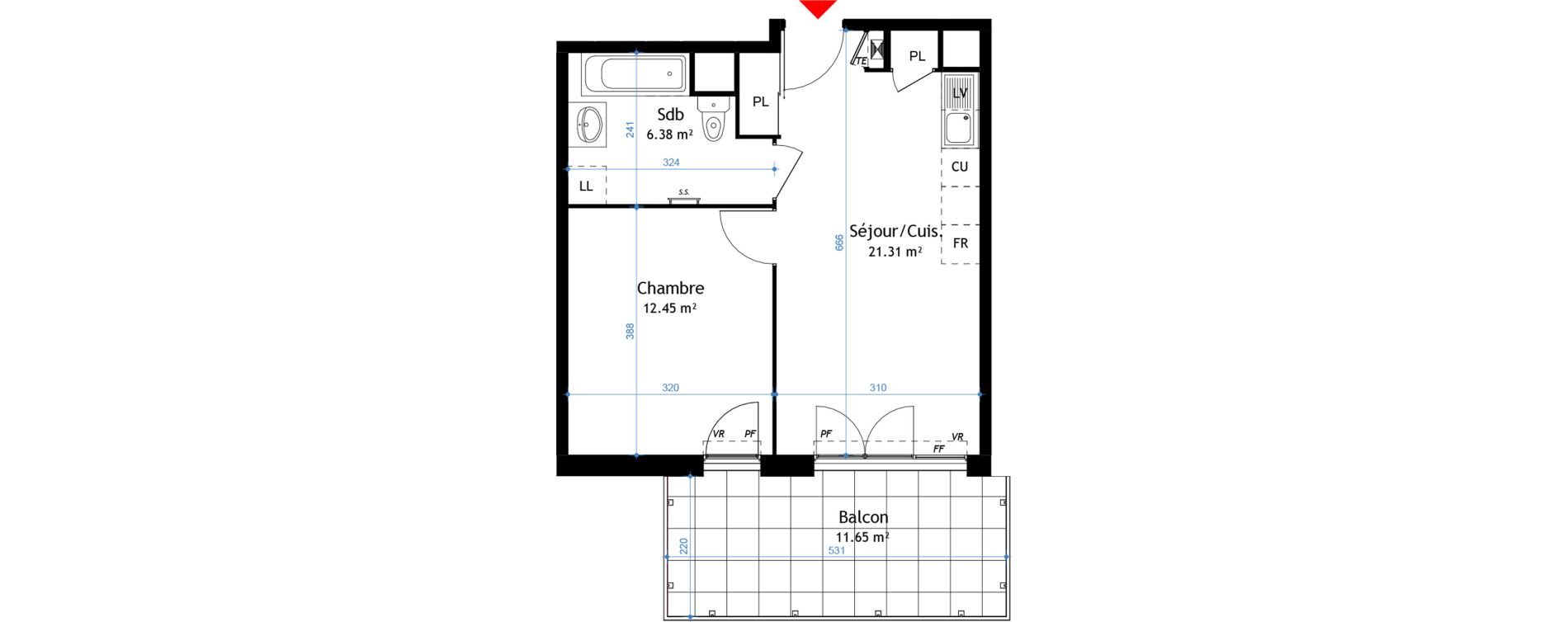 Appartement T2 de 40,14 m2 &agrave; La Verpilli&egrave;re Centre