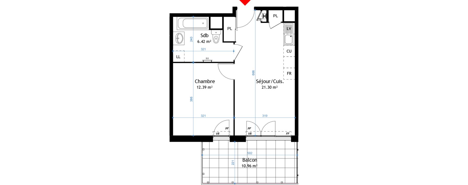 Appartement T2 de 40,11 m2 &agrave; La Verpilli&egrave;re Centre