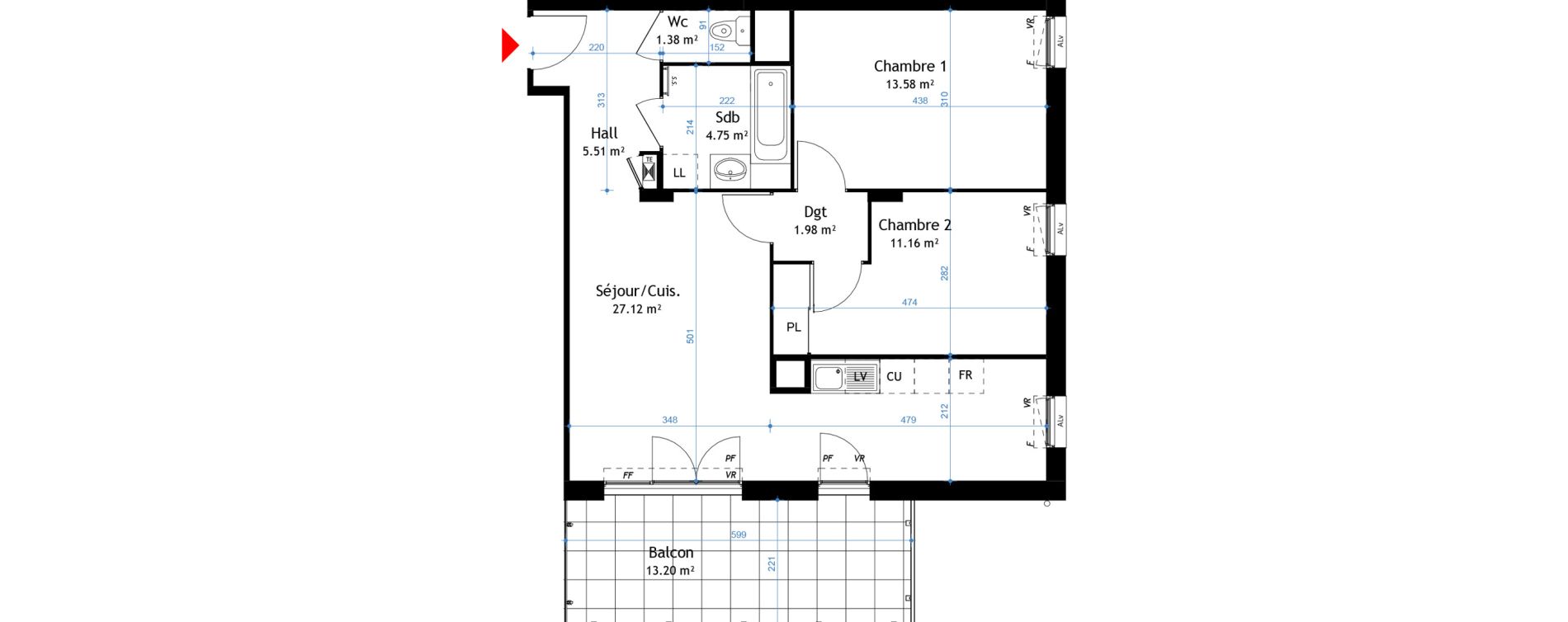 Appartement T3 de 65,48 m2 &agrave; La Verpilli&egrave;re Centre