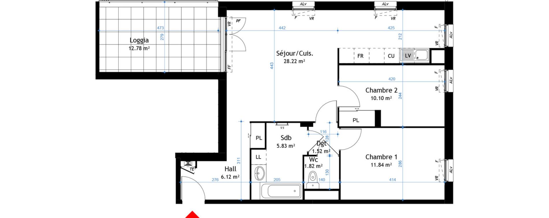 Appartement T3 de 65,45 m2 &agrave; La Verpilli&egrave;re Centre