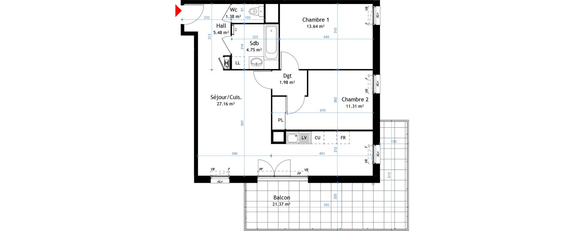 Appartement T3 de 65,70 m2 &agrave; La Verpilli&egrave;re Centre