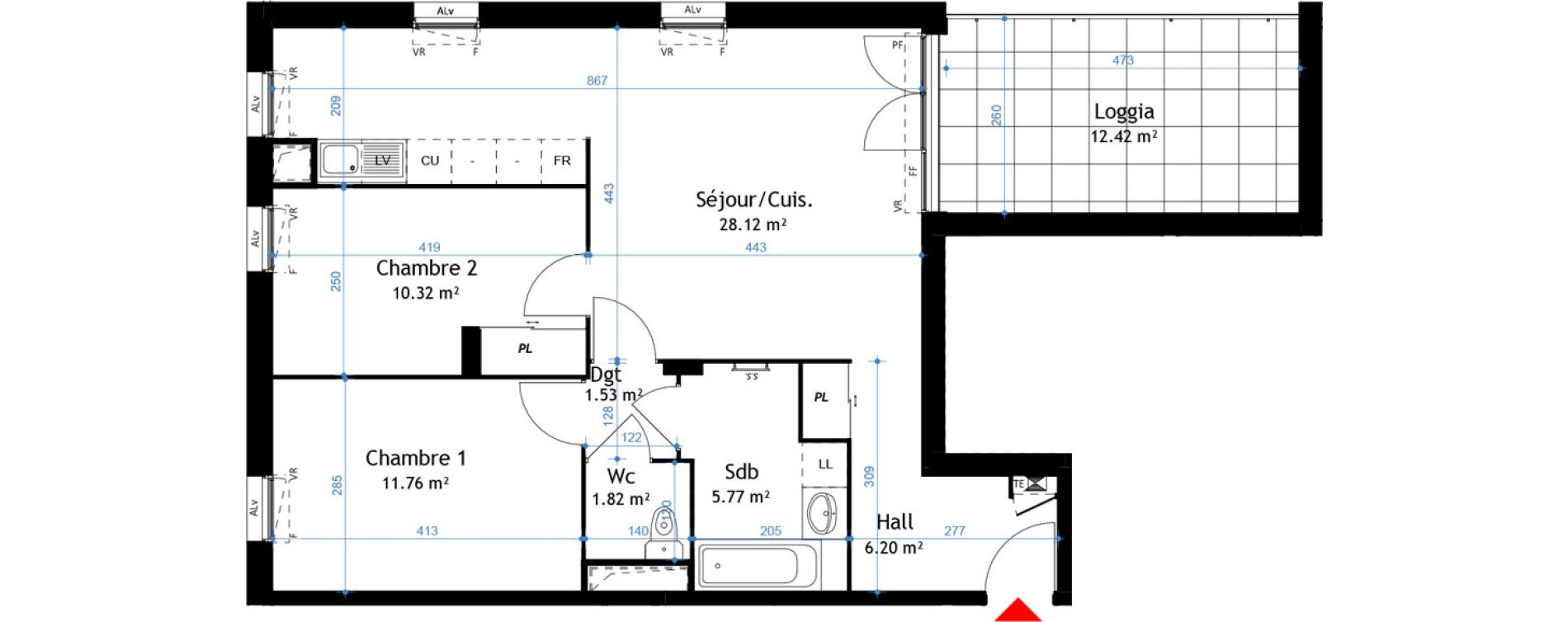 Appartement T3 de 65,52 m2 &agrave; La Verpilli&egrave;re Centre