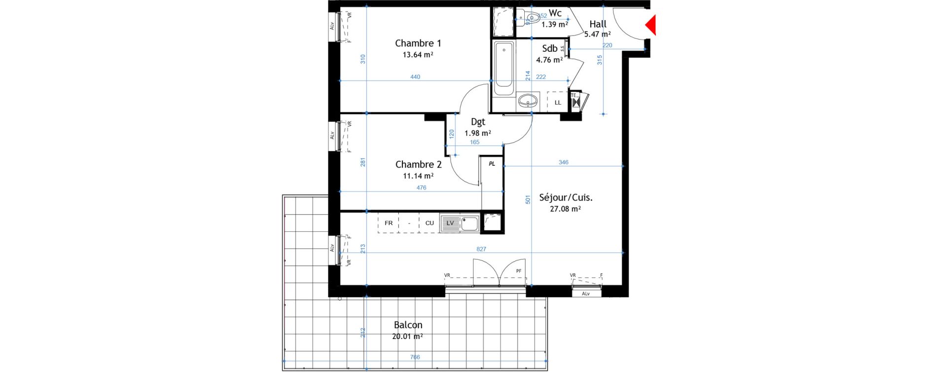 Appartement T3 de 65,46 m2 &agrave; La Verpilli&egrave;re Centre