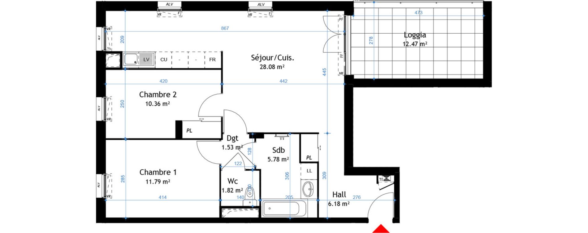 Appartement T3 de 65,54 m2 &agrave; La Verpilli&egrave;re Centre