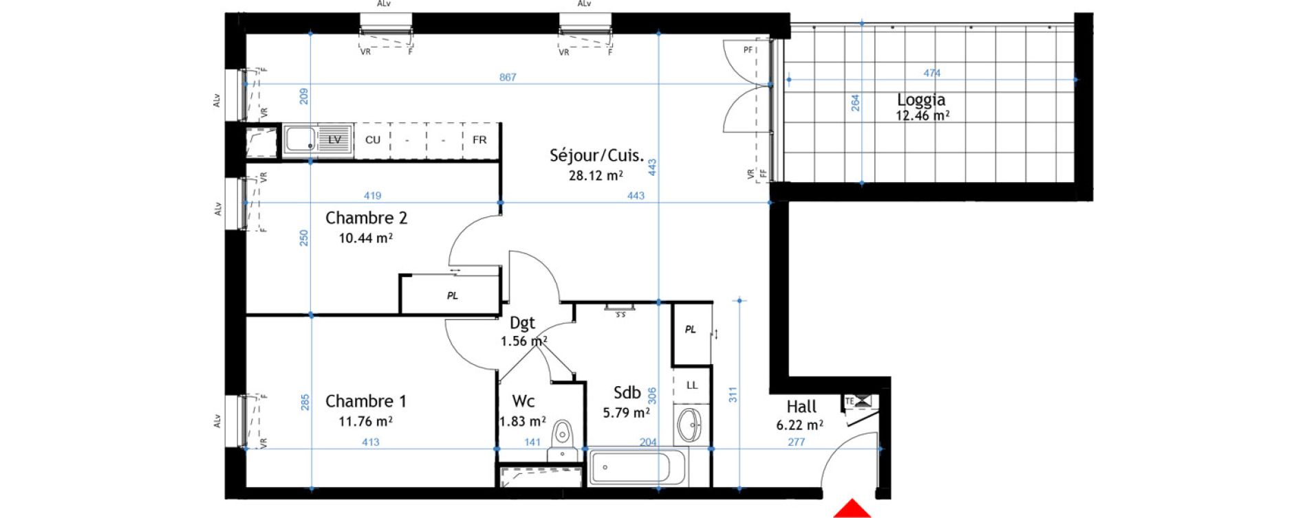 Appartement T3 de 65,72 m2 &agrave; La Verpilli&egrave;re Centre