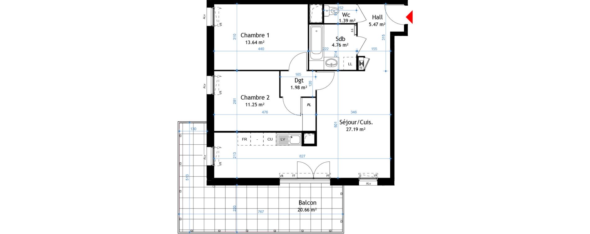 Appartement T3 de 65,68 m2 &agrave; La Verpilli&egrave;re Centre