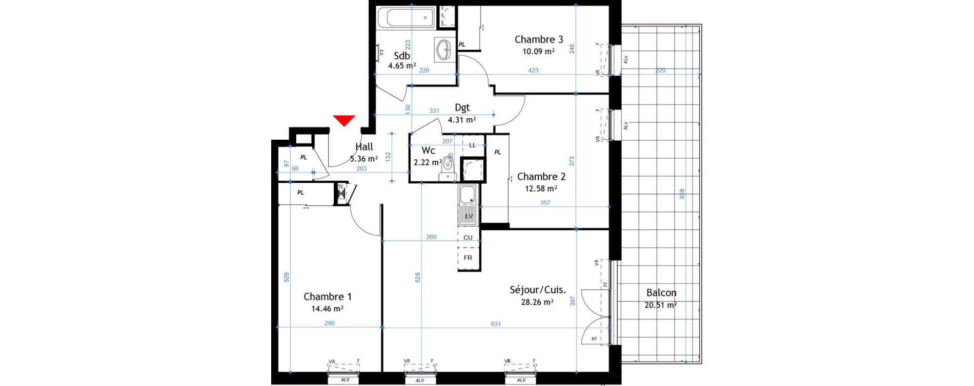 Appartement T4 de 81,93 m2 &agrave; La Verpilli&egrave;re Centre