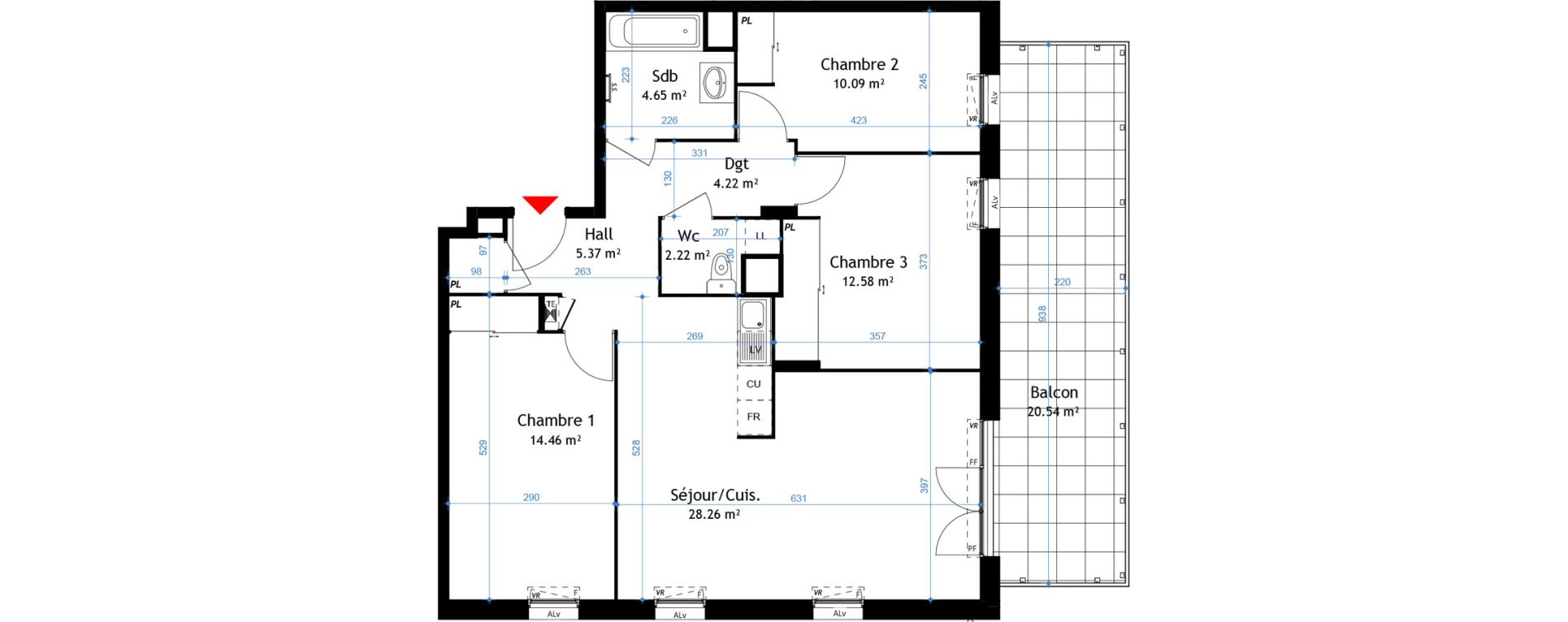 Appartement T4 de 81,85 m2 &agrave; La Verpilli&egrave;re Centre
