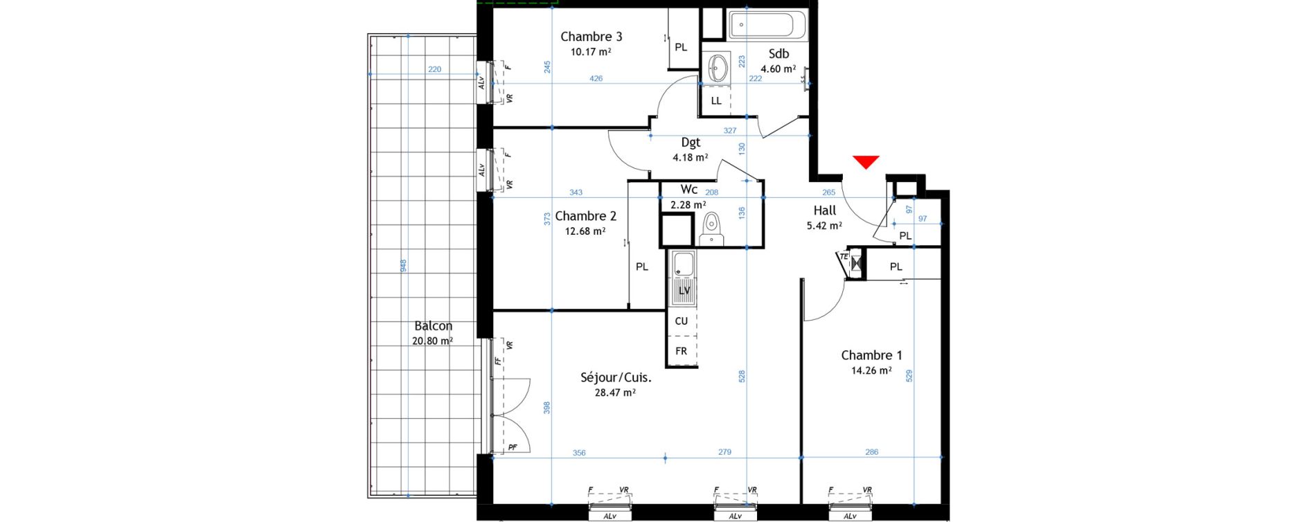 Appartement T4 de 82,06 m2 &agrave; La Verpilli&egrave;re Centre