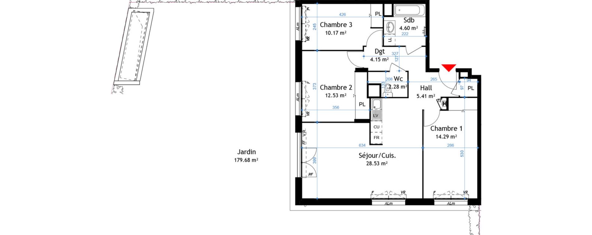 Appartement T4 de 81,96 m2 &agrave; La Verpilli&egrave;re Centre