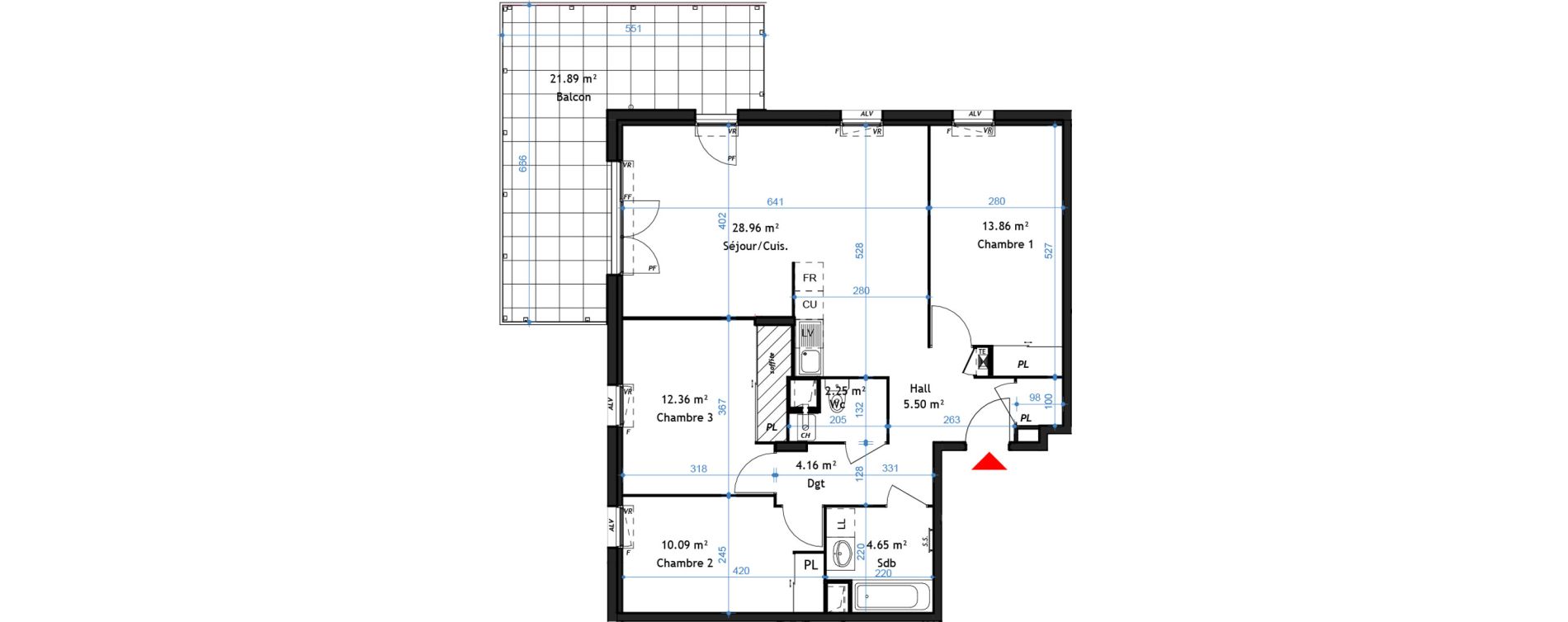 Appartement T4 de 81,83 m2 &agrave; La Verpilli&egrave;re Centre