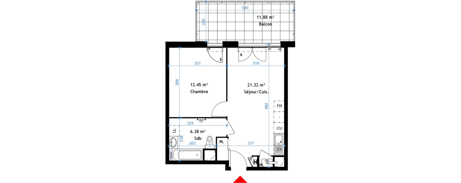 Appartement T2 de 40,15 m2 &agrave; La Verpilli&egrave;re Centre