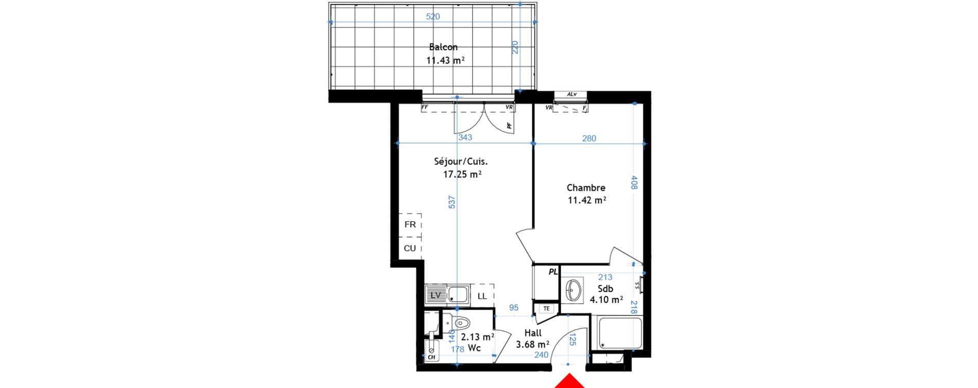 Appartement T2 de 38,58 m2 &agrave; La Verpilli&egrave;re Centre