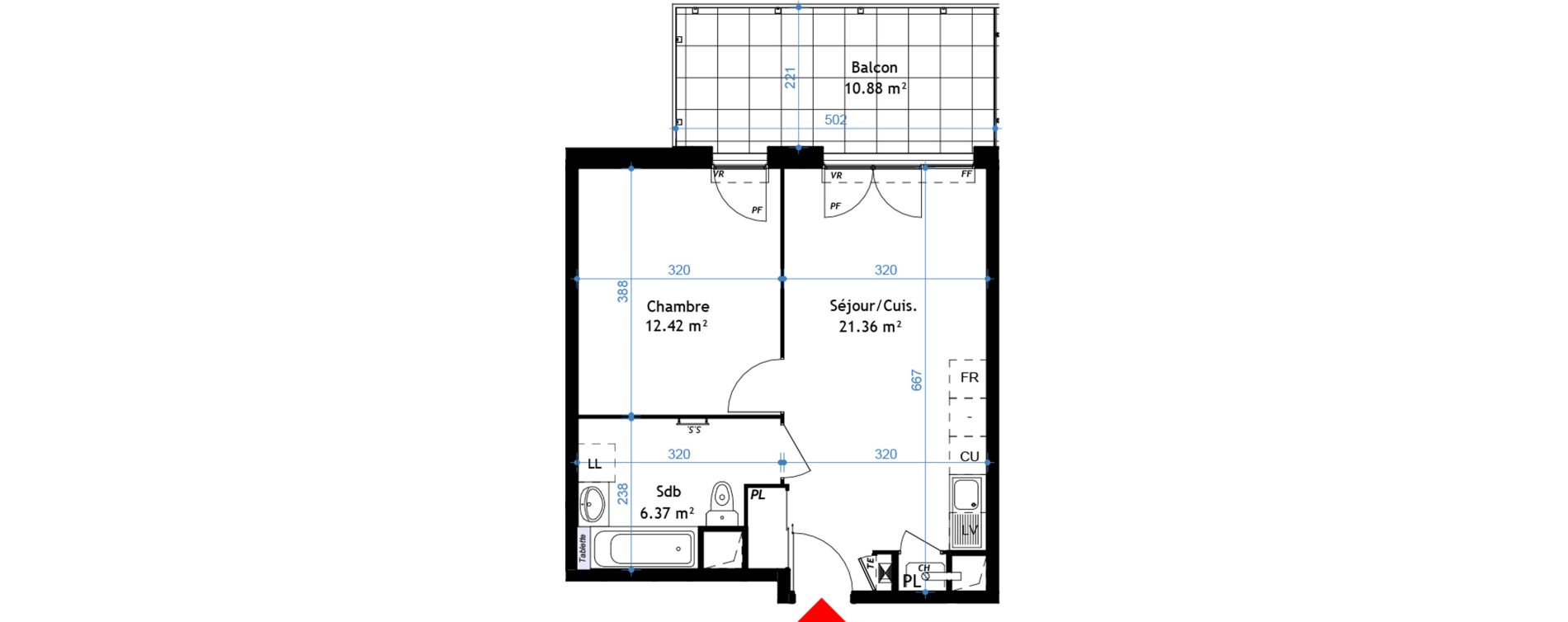 Appartement T2 de 40,15 m2 &agrave; La Verpilli&egrave;re Centre