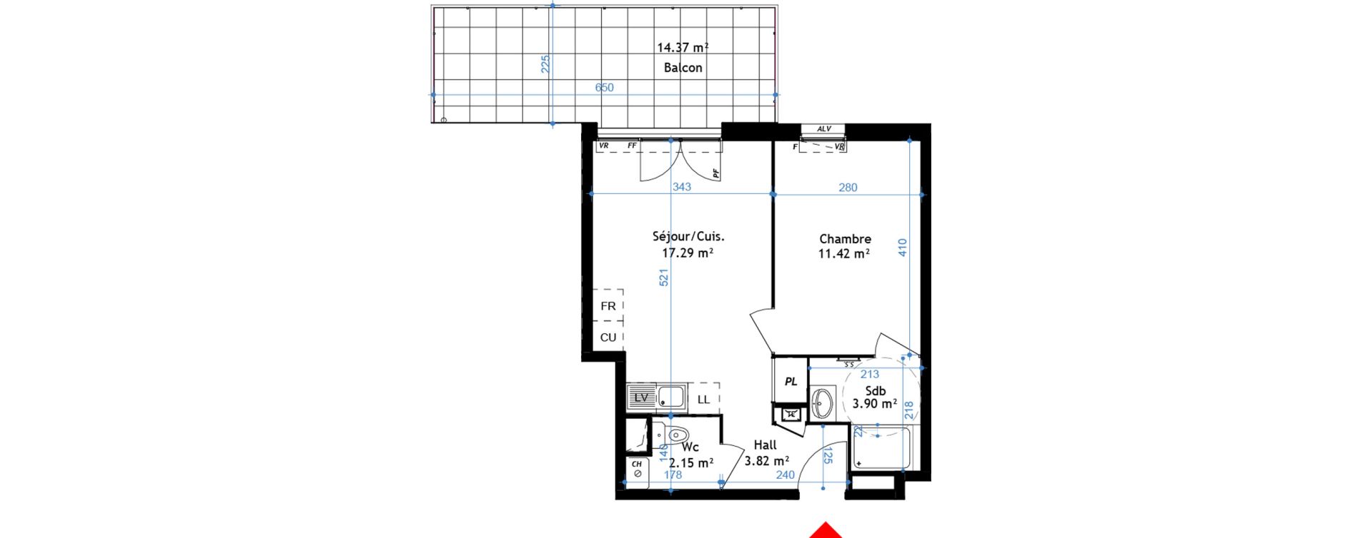 Appartement T2 de 38,58 m2 &agrave; La Verpilli&egrave;re Centre