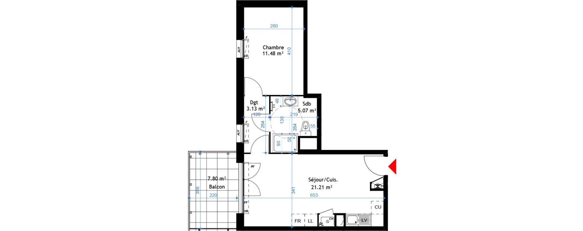 Appartement T2 de 40,89 m2 &agrave; La Verpilli&egrave;re Centre