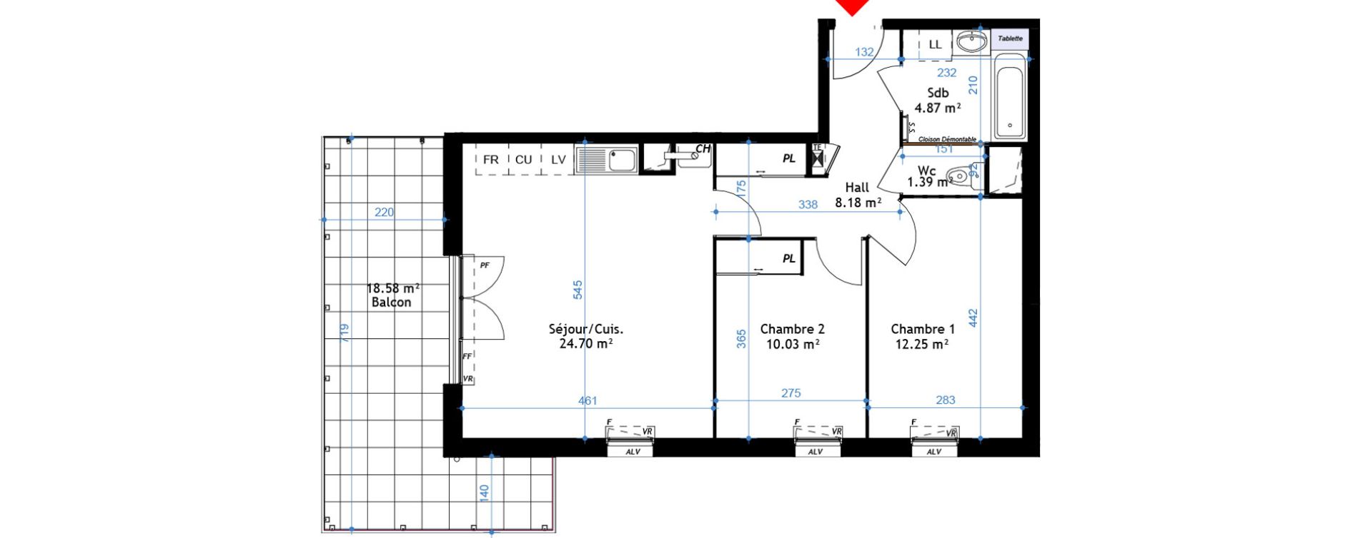 Appartement T3 de 61,42 m2 &agrave; La Verpilli&egrave;re Centre