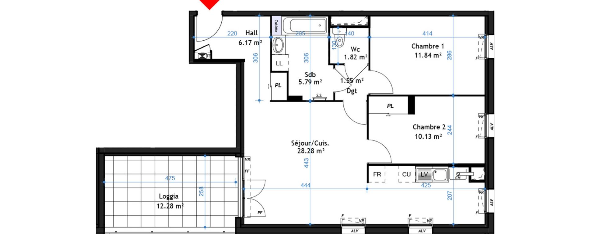 Appartement T3 de 65,58 m2 &agrave; La Verpilli&egrave;re Centre