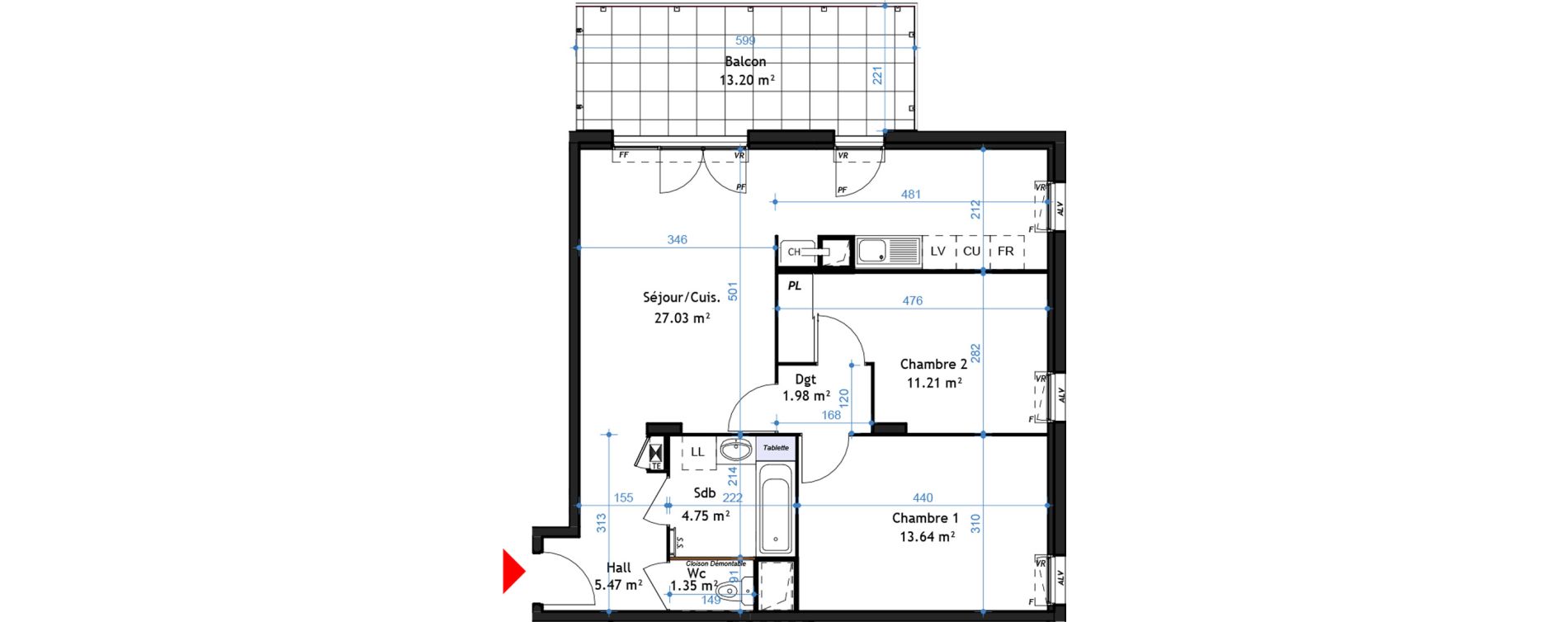 Appartement T3 de 65,43 m2 &agrave; La Verpilli&egrave;re Centre